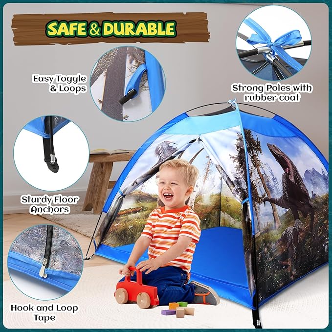 Dinosaur Kids Play Tent 48 * 48 * 43 inch Realistic Toddler Kids Tent as Dinosaur Toys Perfect for Boys Girls Ages 3 4 5 Indoor Outdoor Adventures as Gift Playhouse for Holidays Present