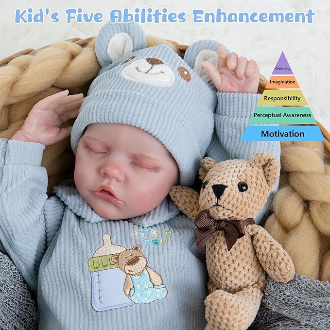 Lifelike Reborn Baby Dolls - 18-Inch Sweet Smile Real Life Realistic-Newborn Sleeping Baby Boy with Toy Accessories Gift Set for Kids Age 3+