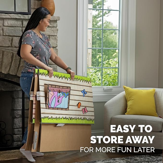 Bankers Box at Play Color in Dinosaur Playhouse, Cardboard Playhouse and Life Size Craft Activity for Kids and Families