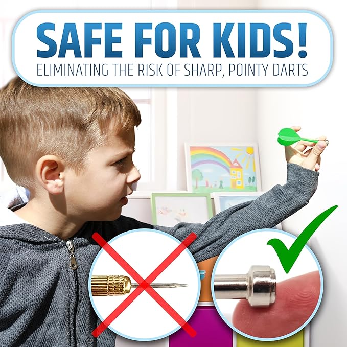 HMmagnets Large & Safe Magnetic Dart Board (Wooden Frame) for Kids & Adults - Fun Game for Up to 4 Players - Including 12 Colorful Darts + Dry Erase Score Board (2 Markers+Eraser) | Sturdy & Durable
