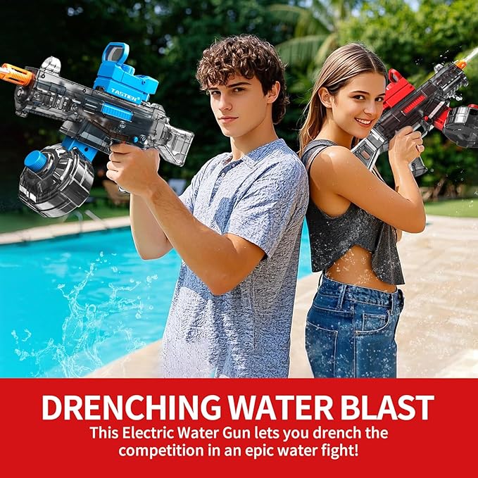 2 Pack Electric Water Gun, Automatic Squirt Guns up to 36 FT Range, Large Capacity 540 Super Water Blaster, Full Auto Water Gun for Summer Pool Party Games Water Fighting - Blue and Red