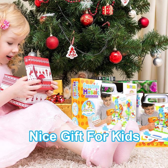 STEM Design and Drill Toy for Kids Ages 3-8, 237 Pcs Electric Drill Toy,Creative Building Toys,Magic Montessori Play Toolbox for Toddler Boys Girls Preschool,STEM Toys for 3 4 5 6 7 8 Year old