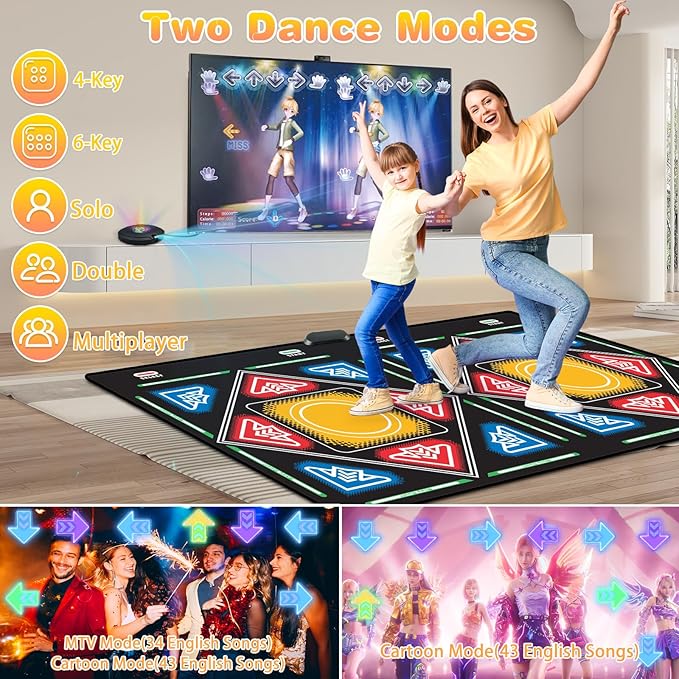 Dance Mat, Electronic Dance Mat for TV with HD Camera, Wireless Double User Dance Mat with Game Controller, Non-Slip Dance Pad for Kids Adults, Christmas Birthday Gifts for Girls Boys