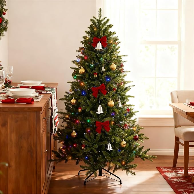 6ft Artificial Christmas Tree, Unlit Green Xmas Tree with PE/PVC Branch Tips, Hinge Design for Easy Assembly