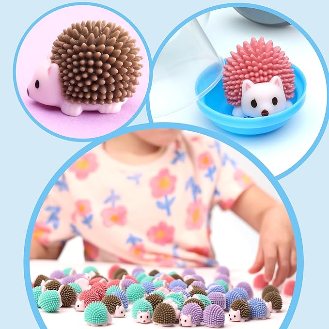 Entervending Hedgehog Mini Toys for Kids in Capsules - 50 Pcs of 1.1 Inch Plastic Capsules & Hedgehog Toy Figurines for Kids - Bulk Toys in Capsules - Easter Basket Stuffers