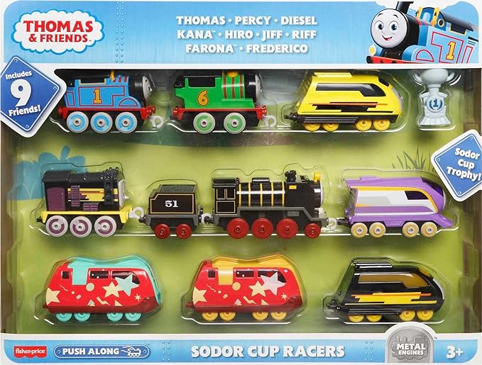Thomas & Friends Diecast Toy Trains Sodor Cup Racers Set of 9 Push-Along Engines for Preschool Pretend Play Kids Ages 3+ Years