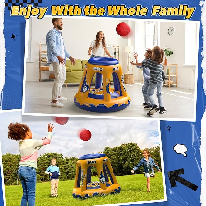 EagleStone Pool Basketball Hoop for Kids 4-8, 8-12 & Adults, 47" Inflatable Floating Basketball Hoop Pool with 3 Balls & Pump, Heavy-Duty Pool Toy for Summer Outdoor Water Games, Family & Party Fun