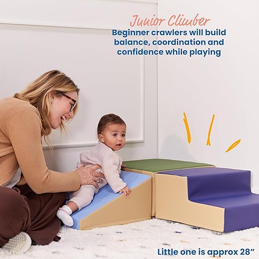 ECR4Kids SoftZone Junior Little Me Climb Crawl and Slide, Beginner Playset, Earthtone, 3-Piece