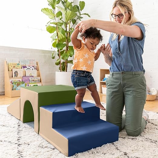 ECR4Kids SoftZone Single Tunnel Climber, Toddler Playset, Earthtone, 3-Piece