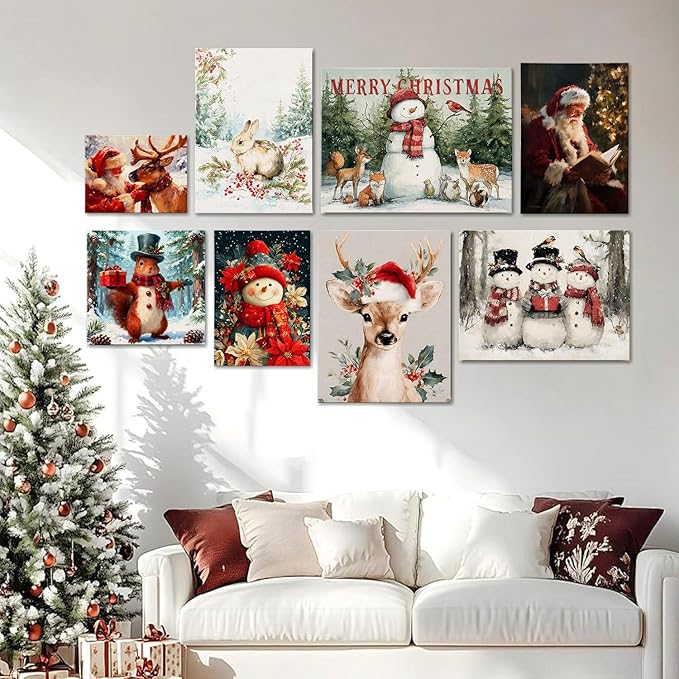 AbcCustomize Vintage Christmas Canvas Wall Art - Rustic Snowman Family Canvas Prints for Living Room Bedroom Home, Festive Winter Decor with Wooden Frame, Ideal Christmas Gifts & Holiday Decorations