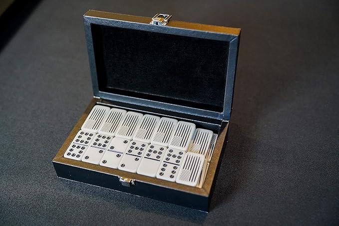 US Navy Double Nine Dominoes Set in Leather Box for Families and Kids Ages 8 and up - Play Chicken Foot, Mexican Train - Veteran Owned Business