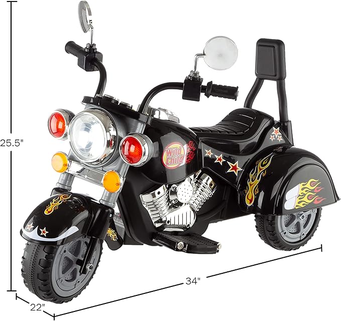 Kids Motorcycle Ride On Toy – 3-Wheel Chopper with Reverse and Headlights - Battery Powered Motorbike for Kids 3-5 years by Lil’ Rider (Black)