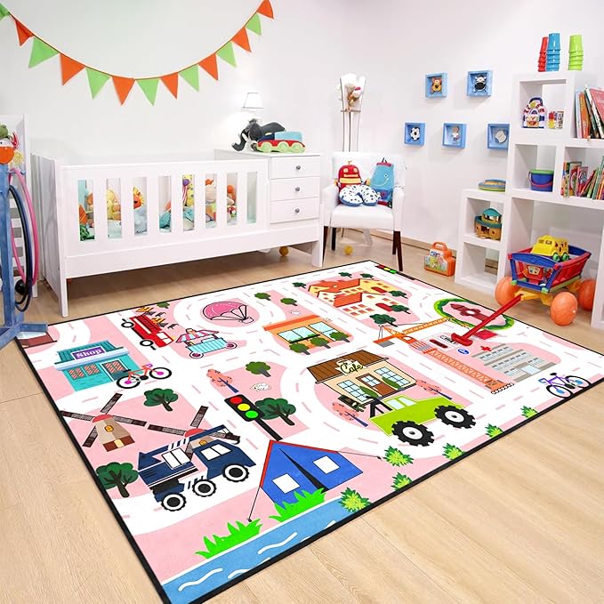 Kids Carpet City Play Mat - Cars Rugs for Boys Room Road Rug for Kids Car Track Rug for Bedroom Car Mat for Kids Toy Cars, 5x7 Feet