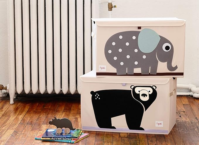 3 Sprouts Large Toy Chest for Kids with Lid and Handles - Collapsible Toy Storage Bin/Trunk/Box/Basket Organizer for Boys & Girls Playroom, Nursery, Bear