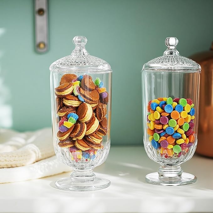 ZEERSHEE 2 Pack 24oz Clear Glass Candy Jars with Lids Glass Decorative Storage Jar for Candy Buffet, Wedding Favors, Baby Shower, Party Decor, DIY Crafts