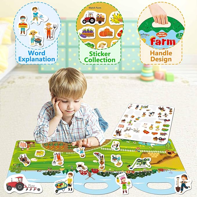 3 Sets Reusable Sticker Books for Kids 2-4, Jelly Stickers Activity Books, 123 Pcs Waterproof Stickers for Kids Girls Boys, Road Trip Toddler Airplane Train Car Travel Essentials Toy