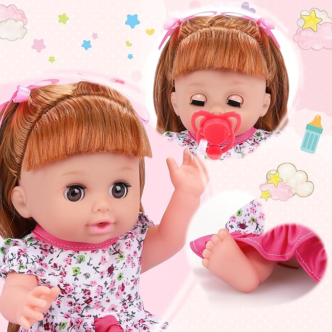 14" Baby Doll Toys Playset with Wardrobe Bed, 37PCS Beauty Hair & Baby Doll Care Toy Set, Toddler Toy Pretend Play Doll Incl Hair Salon Kit, Doll Clothes, Baby Gift for 3 4 5 6+ Year Old Girl Toy