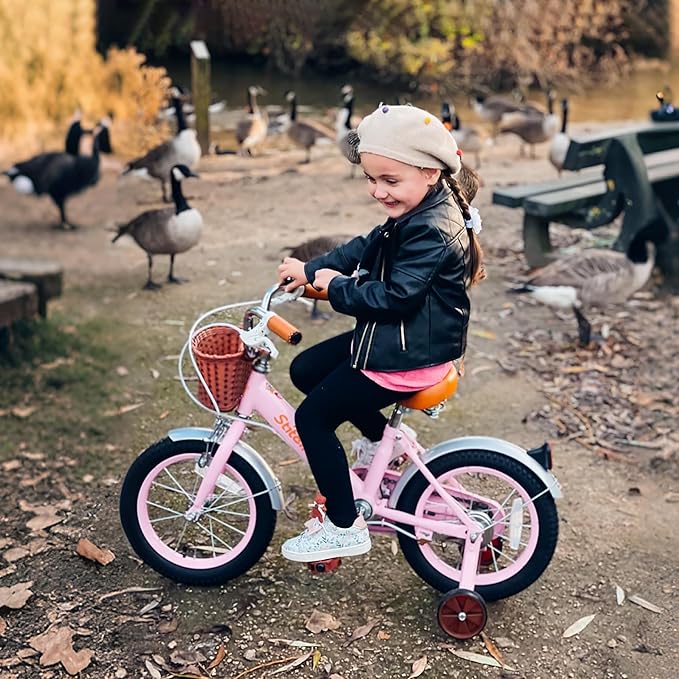 JOYSTAR Vintage Kids Bike with Training Wheels & Basket, 12 14 16 20 24 Inch Girls Bike for 2-14 Years Old, Multiple Colors