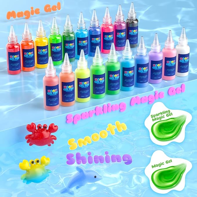 Flooyes Magic Gel Water Elf Toy Kit, Aqua Water Gel Kit for Kids, Creative Squishy Maker Toy with 20 Magic and 16 Shape Molds Pets, Birthday Gifts Crafts&Art DIY for Kids, Make Your Own Squishies