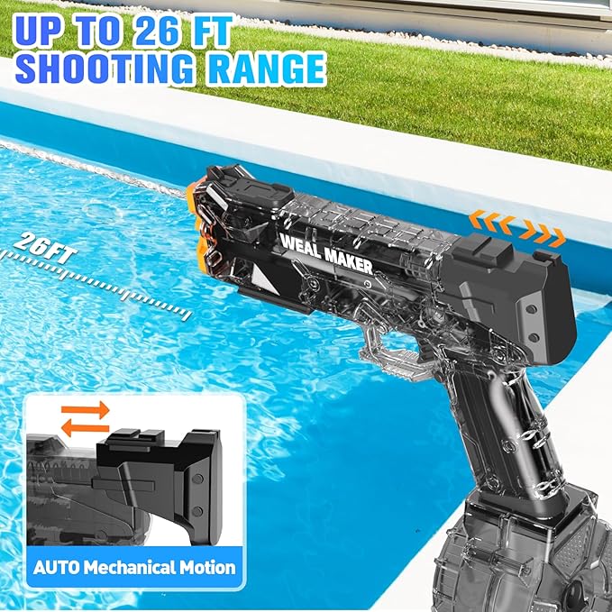 artcool Stronger Electric Water Gun for Kid/Aldult,Transparent Automatic Squirt Guns High Powered IP67 Waterproof, Water Guns with 400 Ammos for Outdoor Summer Beach Pool (Black)