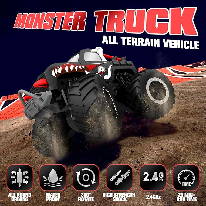 TOY Life RC Truck Remote Control Monster Truck Toys RC Cars Adults Amphibious Remote Control Car Boat 2.4Ghz All Terrain 4WD Off-Road Vehicle Waterproof RC Monster Trucks for Boys Girl Age 6 7 8-12