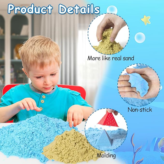 57Pcs Mermaid Sensory Bin Toys, Ocean Sensory Sandbox for Kids Ages 3 4 5 6 7 8 with 2.64lbs Magic Sand, Castle Moulds, 4 Mermaids, 30 Sea Animals- Toddlers Play Sand Art Kits Birthday Gift
