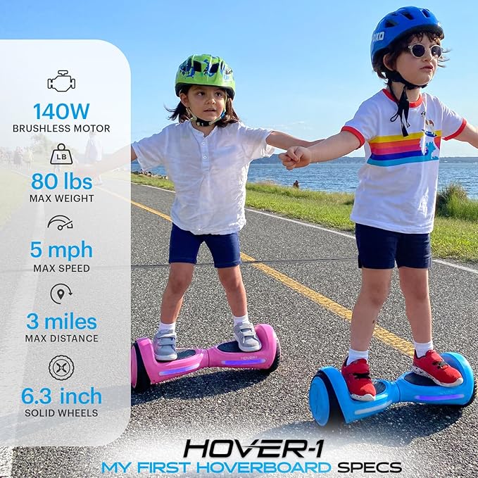 Hover-1 My First Hoverboard Electric Self-Balancing Hoverboard for Kids with 5 mph Max Speed, Dual 150W Motors, 6.3” Tires, 3 Miles Max Range, and LED Headlights