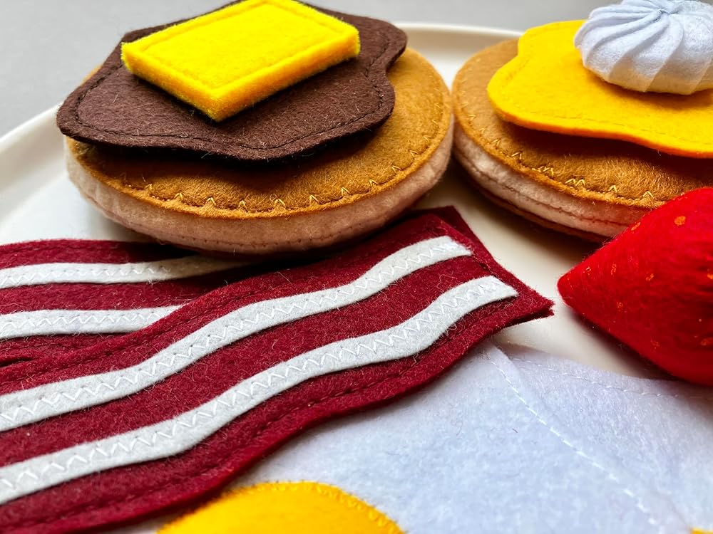 Pancake Breakfast Set/Felt Play Food for Toddlers & Kids/Pretend Play/Montessori Educational Kitchen Toys/Role Play