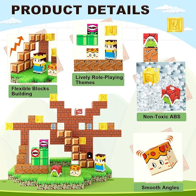 Magnetic Blocks Building Toys - Build Mine Magnet World Set Toddler Kids Sensory Toys for Boys & Girls Ages 3-5 5-7 8-12, 1'' Magnetic Cubes Game