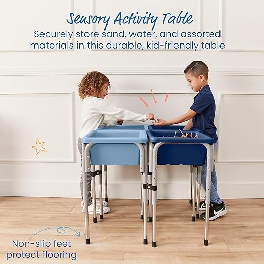 ECR4Kids 4-Station Sand and Water Adjustable Play Table, Sensory Bins, Navy/Powder Blue