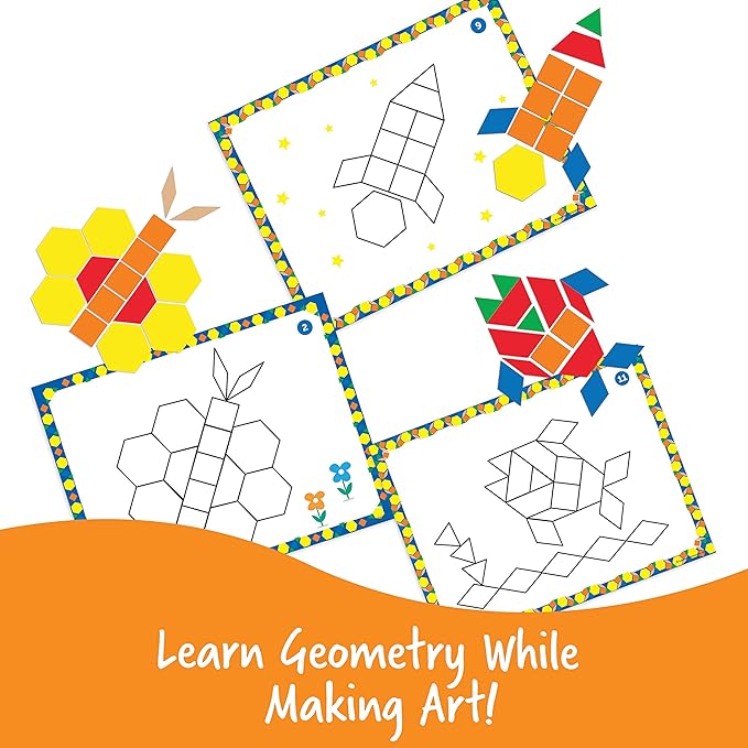 Learning Resources Pattern Block Activity Set, 20 Double-Sided Cards, Ages 4+