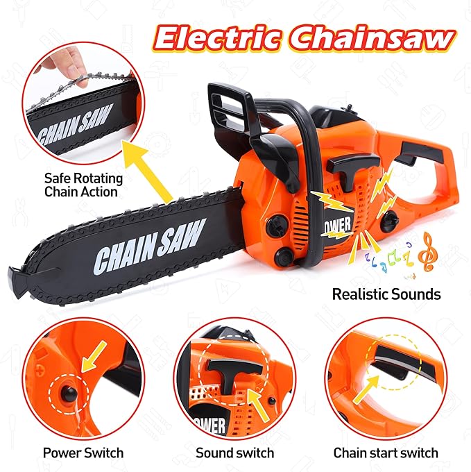 Skirtoy Toy Chainsaw for Kids, Family Day Games Pretend Play Series Kids Tool Set, Outdoor Electronic Chainsaw Toy Tool Set, STEM Preschool Toddler Tool Set, Thanksgiving for Kids