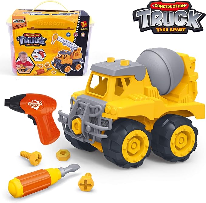 Cement Mixer Toy Truck for 3 + Years Old Kids Take Apart Toy with Screwdriver and Electric Drill Kids Construction Vehicle Toy Educational STEM Toy Gift for 3 4 5 Yeas Old Boy