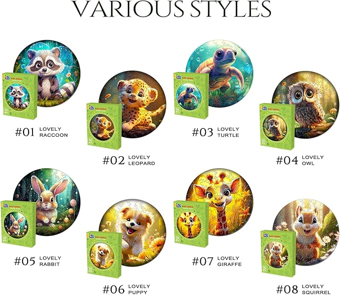 Christmas Birthday Gifts for Kids Girls Boys, Wooden Jigsaw Puzzles for Kids Ages 4-6, 50 Piece Unique Shape Animal Theme Puzzle - Preschool Learning Educational Toys for Kid 3+ (Raccoon)