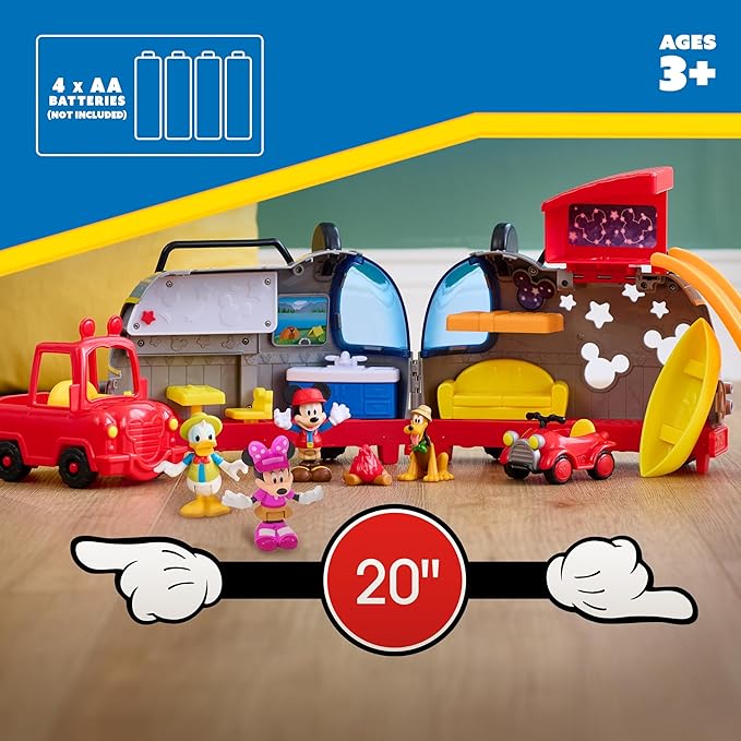 Disney Junior Mickey Mouse Happy Camper Lights and Sounds Playset, 12-Pieces, Bonus Pieces Included, Kids Toys for Ages 3 Up by Just Play