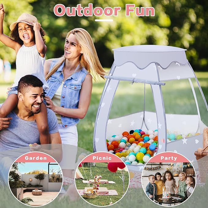 Baby Ball Pit for Toddler: with Star Lights - Pop Up Princess Play Tent for Kids - Indoor Outdoor Baby Girl Toys Birthday Gifts - NO Balls (Gray Tent)