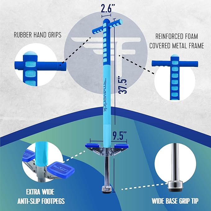 Flybar Maverick Pogo Stick for Kids Ages 5+, 40 to 80 Pounds, Perfect for Beginners, Easy Grip Handles, Anti-Slip Pegs, Outdoor Toys for Boys and Girls