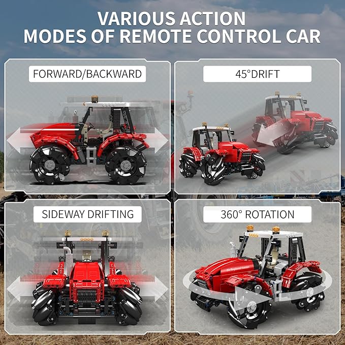 Mould King 18037 Tractor Model Building Blocks Kit, Buildable Farm Toy with Remote Control, Tractor Construction Vehicles Sets, STEM Farm Equipment Toys for Boys and Girls(1392 Pieces)