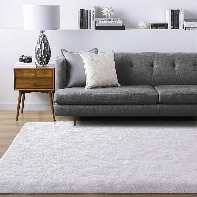 Ompaa Fluffy Runner Rugs, 2x6 Feet White, Super Soft Shaggy Carpet Fuzzy Long Fur Rug for Bedroom Living Room Dorm, Plush Kids Playroom Baby Girls Nursery Decor Mats