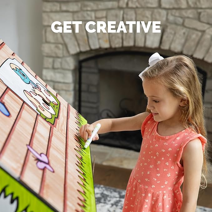 Bankers Box at Play Color in Dinosaur Playhouse, Cardboard Playhouse and Life Size Craft Activity for Kids and Families