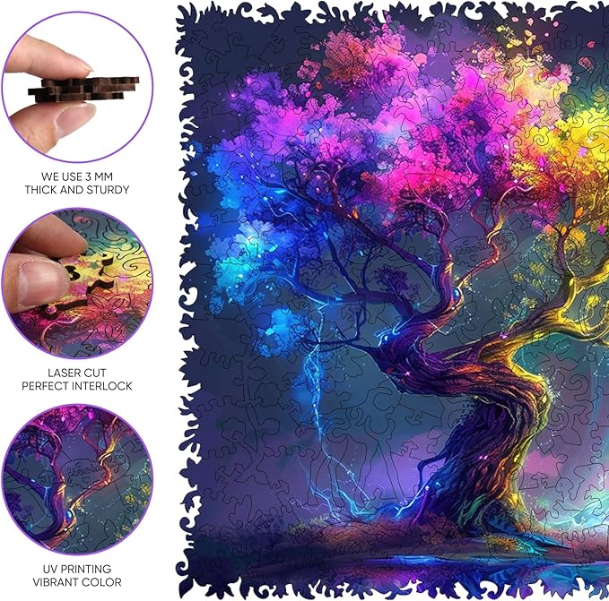 Tree of Life Wooden Jigsaw Puzzles, 500 Pieces Wooden Puzzle for Adults, Unique Shapes Family Reunion Puzzle for Adults and Kids, Beautiful Package, Best Gift for Family Friends Royal 15.9x15.6in