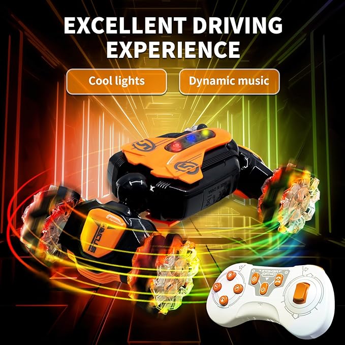 Gesture RC Car, 2.4GHz 4WD Gesture Sensing RC Stunt Car Toys,Double Sided 360° Rolling Rotating Rotation for 3 4 5 6 7 8-12 Year Old Boy Girls Toys(Orange)