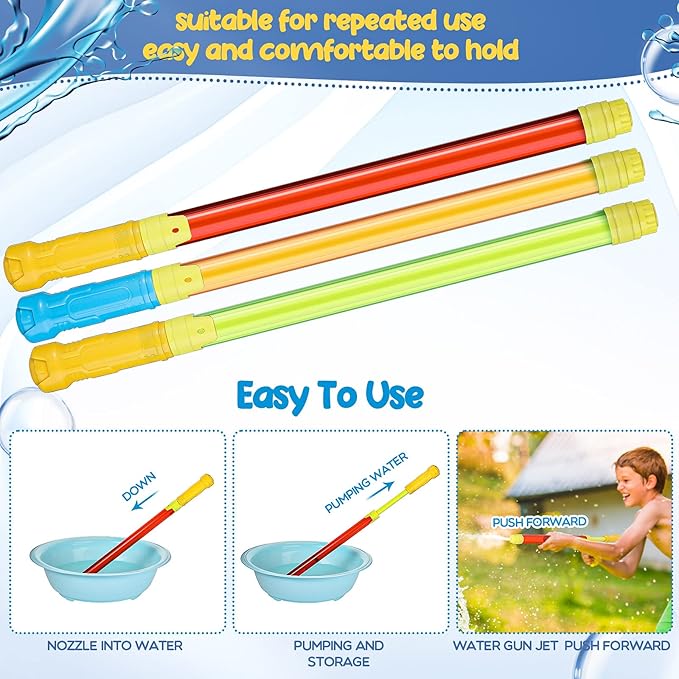 Jexine 72 Pcs Summer Crayon Water Gun 17 Inch Water Guns Bulk Pool Toys Colorful Plastic Water Shooters for Outdoor Swimming Pool Backyard Beach Sand Party Fighting Play Game (Yellow, Red, Green)
