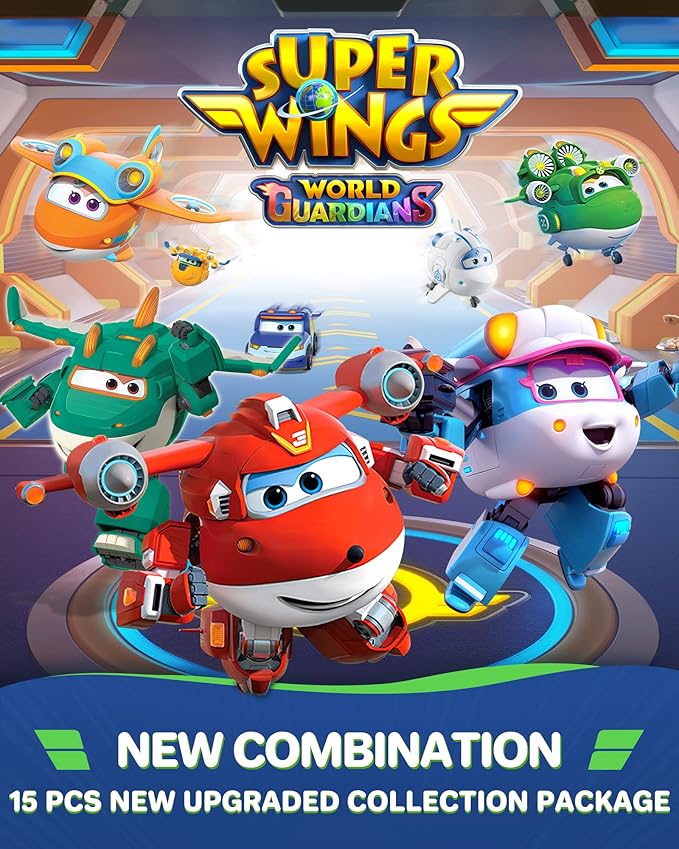 Super Wings 15-Pack Transforming Toys 2 inch Airplane Robot Mini Action Figures with Real Mobile Wheels for Kids 3 4 5 6 7 8+ Birthday Party Supplies for Preschool Boys and Girls