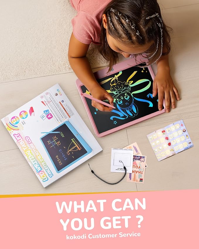 KOKODI LCD Writing Tablet, 12 Inch Colorful Toddler Doodle Board Drawing Tablet, Erasable Reusable Electronic Drawing Pads, Educational and Learning Toy for 3-6 Years Old Boy and Girls(Pink)