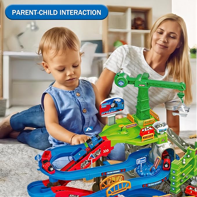 Construction Vehicle Toys Race Car Track for Kids Age 3-8 Train Set Best Birthday Gift with 4 Mini Engineering Cars