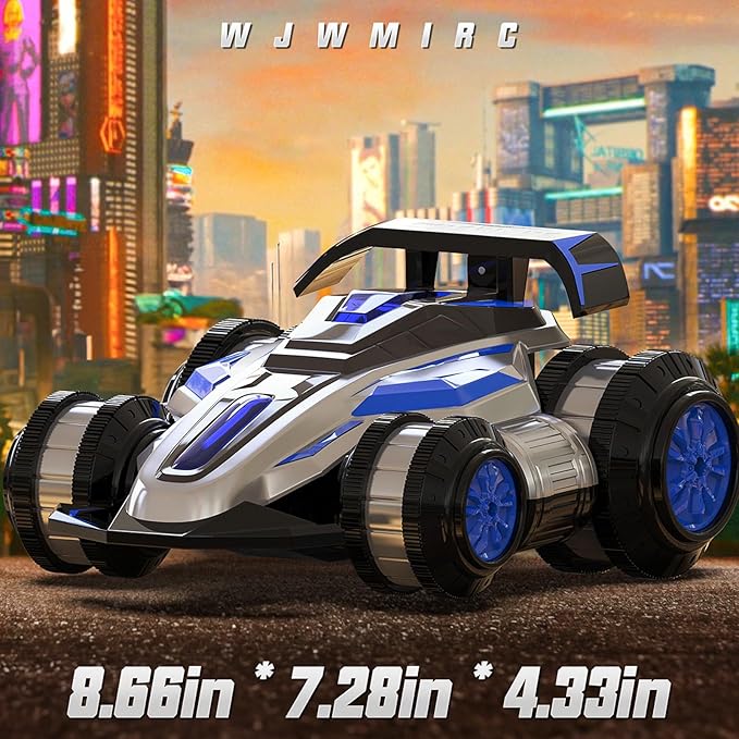 1:14 Remote Control Roll Stunt Car for Boys 360°Rotating 4WD RC Cars with Lights Music Upright Walking Four-Wheeled Rollover Toy Car Presents for Age 6-12(Blue)