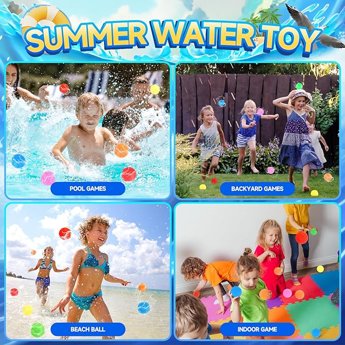 90 Pcs Reusable Water Balls, Reusable Water Balloons for Outdoor Toys and Games, Water Toys for Kids and Adults Boys and Girls - Water Balloon for Pool and Backyard Fun (90 Pcs)