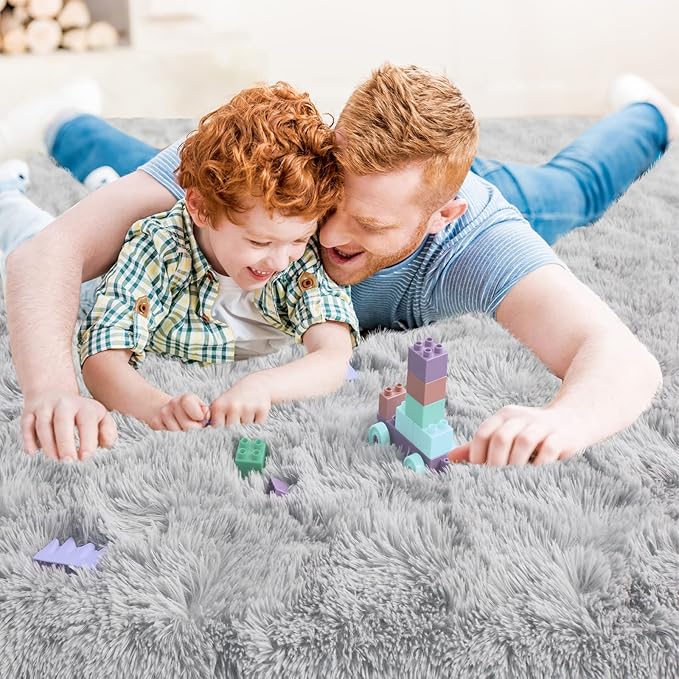 Ompaa Fluffy Grey Hallway Runner Rugs for Bedroom Bed Side Non-Slip, 2x6 Feet Long Carpet Rug Runner for Entrance Living Room Dorm, Plush Kids Playroom Baby Girls Nursery Decor Mats