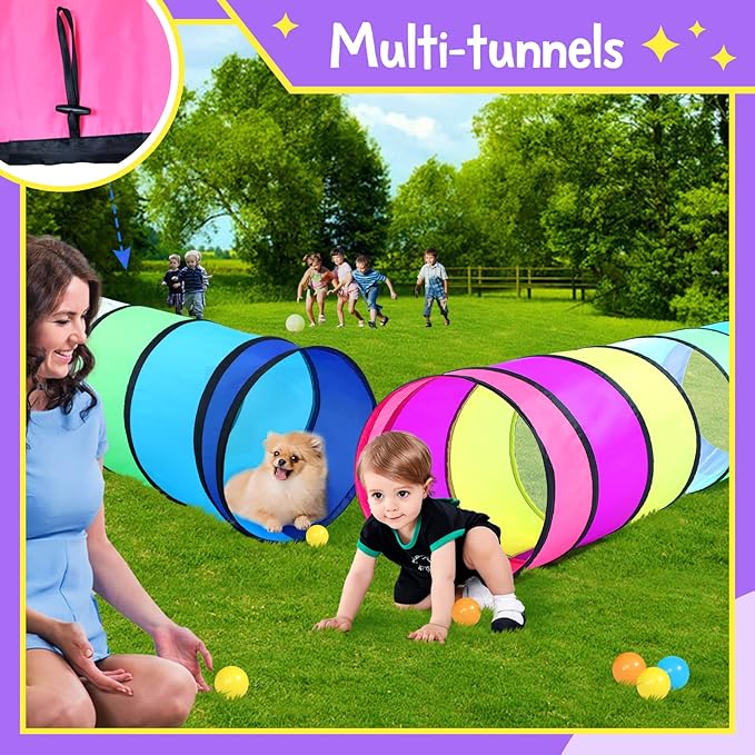 Colorful Baby Play Tunnel for Toddlers with Mesh Window, Cat Tunnel for Dogs Pets, Kids Crawling Tunnel Play Tent Pop Up Toddlers Tunnel Indoor Outdoor Toy Gift (Rainbow Baby Tunnel)